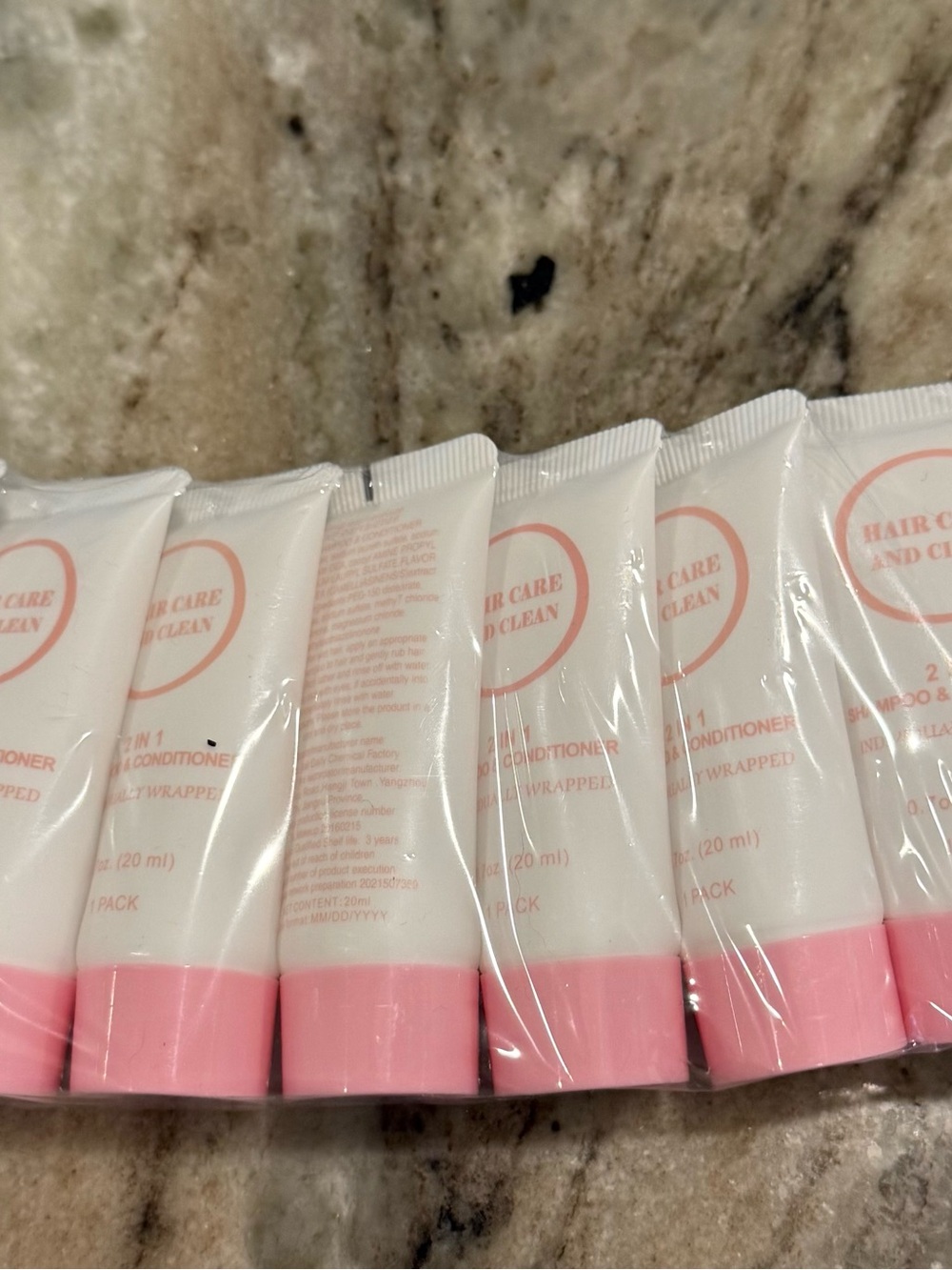 10 pack Hair Care and Clean Pink Travel Hair shampoo and conditioner